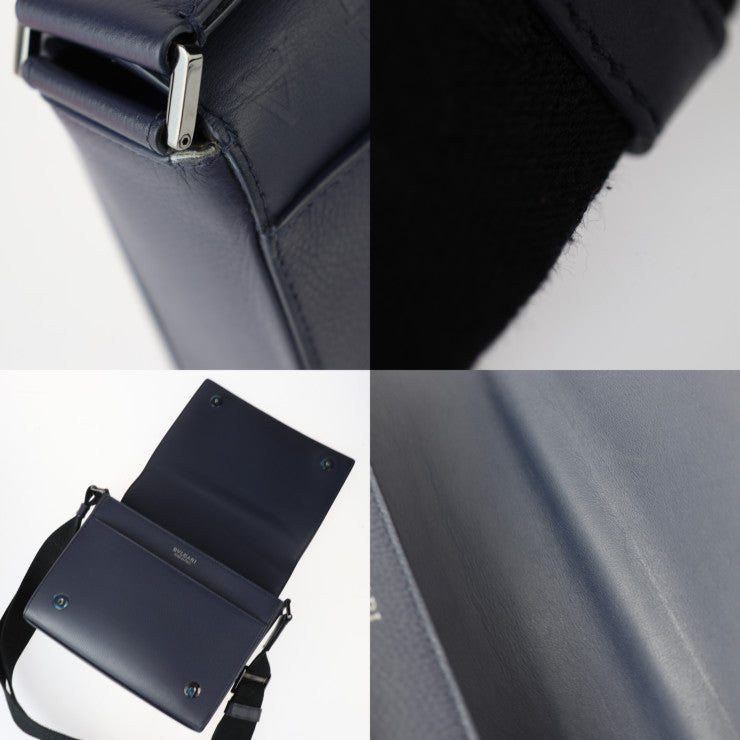 超美品 BVLGARI ブルガリ ブルガリマン メッセンジャーバッグ 292713 レザー ポセイドンラピスブルー ロゴ