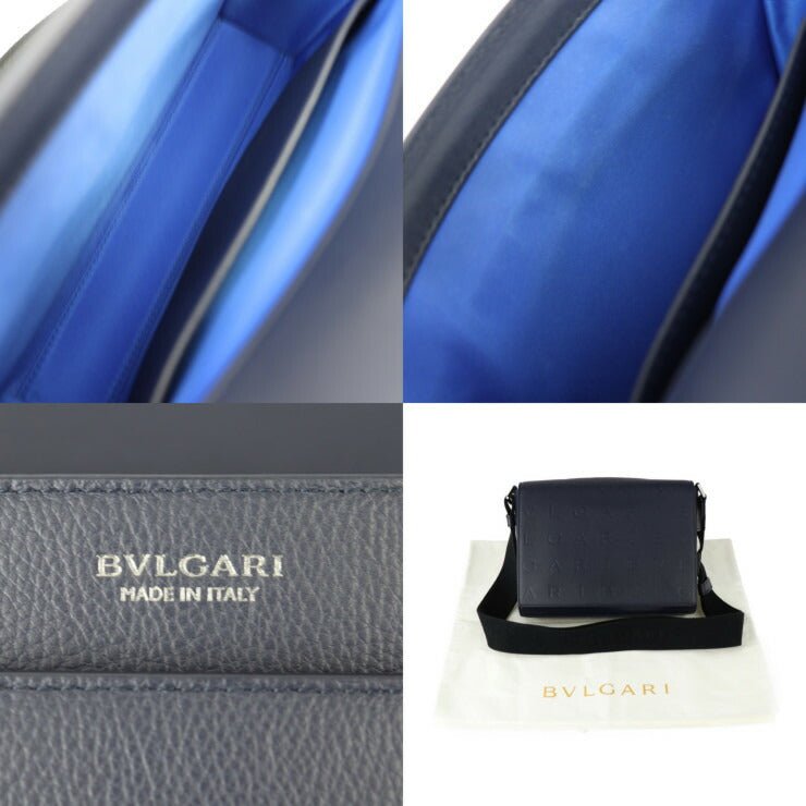 超美品 BVLGARI ブルガリ ブルガリマン メッセンジャーバッグ 292713 レザー ポセイドンラピスブルー ロゴ