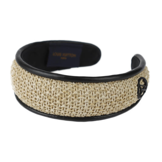 超美品 LOUIS VUITTON ルイ ヴィトン カチューシャ ヘッドバンド・ラフィア ヘアアクセサリー その他ファッション雑貨 M77534 ラフィア シルク レザー ベージュ ノワール ブラック LVサークル