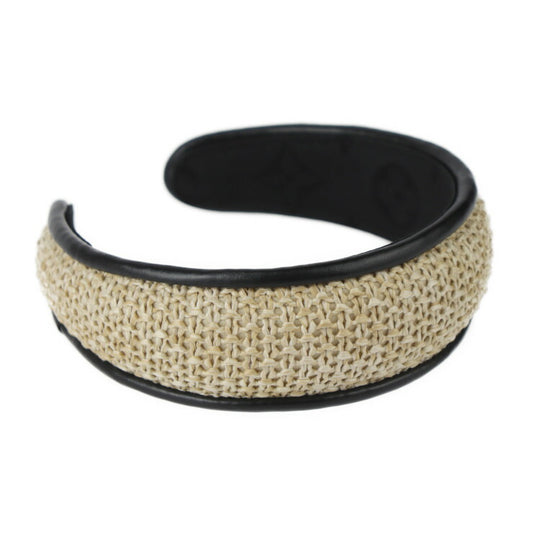 超美品 LOUIS VUITTON ルイ ヴィトン カチューシャ ヘッドバンド・ラフィア ヘアアクセサリー その他ファッション雑貨 M77534 ラフィア シルク レザー ベージュ ノワール ブラック LVサークル