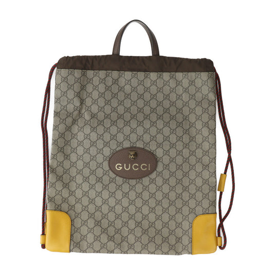 美品 GUCCI グッチ ドローストリングバッグパック GGスプリーム アングリーキャット リュック・デイパック 473872 PVC レザー ベージュ イエロー ブラウン キャットヘッド アングリーキャット タイガー