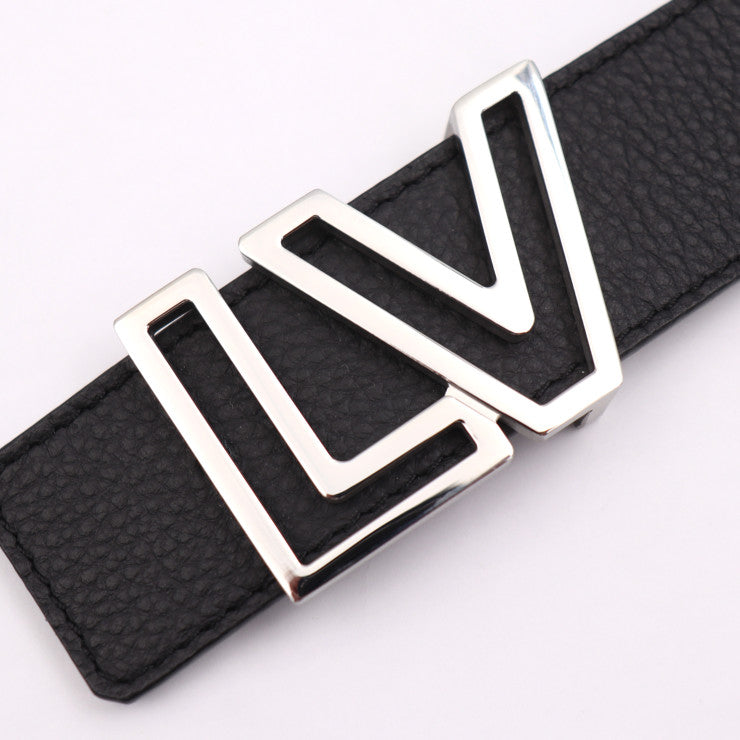 超美品 LOUIS VUITTON ルイ ヴィトン サンチュール LV モニュメント ベルト M0552 表記サイズ 95/38 カーフレザー ブラック シルバー金具 ロゴバックル