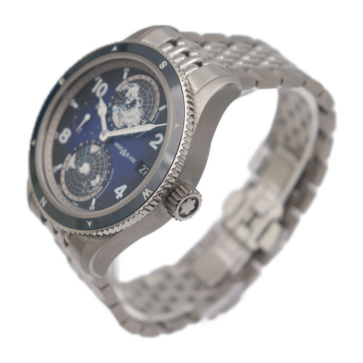 新古未使用展示品 MONTBLANC モンブラン 1858 ジオスフェール 腕時計 MB125567 チタン ステンレススチール セラミック シルバー ブルー文字盤 自動巻き デイト