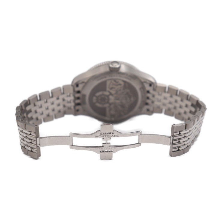 新古未使用展示品 MONTBLANC モンブラン 1858 ジオスフェール 腕時計 MB125567 チタン ステンレススチール セラミック シルバー ブルー文字盤 自動巻き デイト