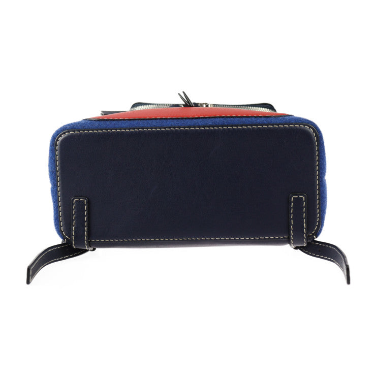 超美品 LOEWE ロエベ スモール バックパック ゴヤ リュック・デイパック - カーフ フェルト ネイビー×レッド×ブルー シルバー金具 アナグラム