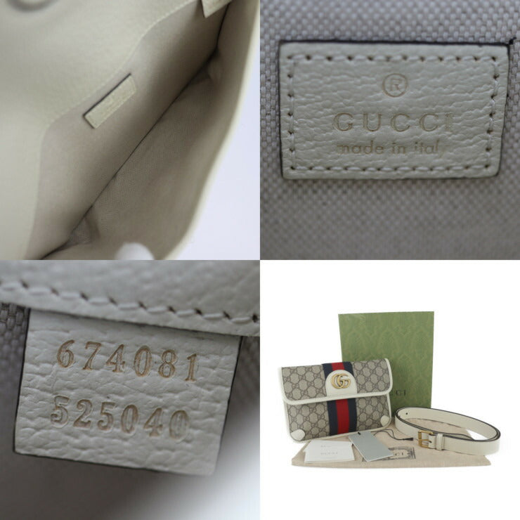 新品未使用展示品 GUCCI グッチ GG スモール ベルトバッグ オフィディア ウエストバッグ 674081 表記サイズ 110・44 GGスプリームキャンバス レザー ベージュ ホワイト ゴールド金具 ウェブ ストライプ