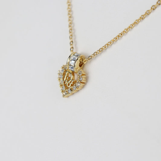 超美品 Christian Dior クリスチャンディオール ネックレス ロゴ ハート - ゴールド メタル ラインストーン レディース ペンダント