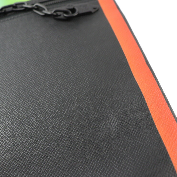 美品 LOUIS VUITTON ルイ ヴィトン ポシェット A4 チェーン タイガ セカンドバッグ M30347 レザー ブラック レインボー クラッチバッグ ポーチ ビトン