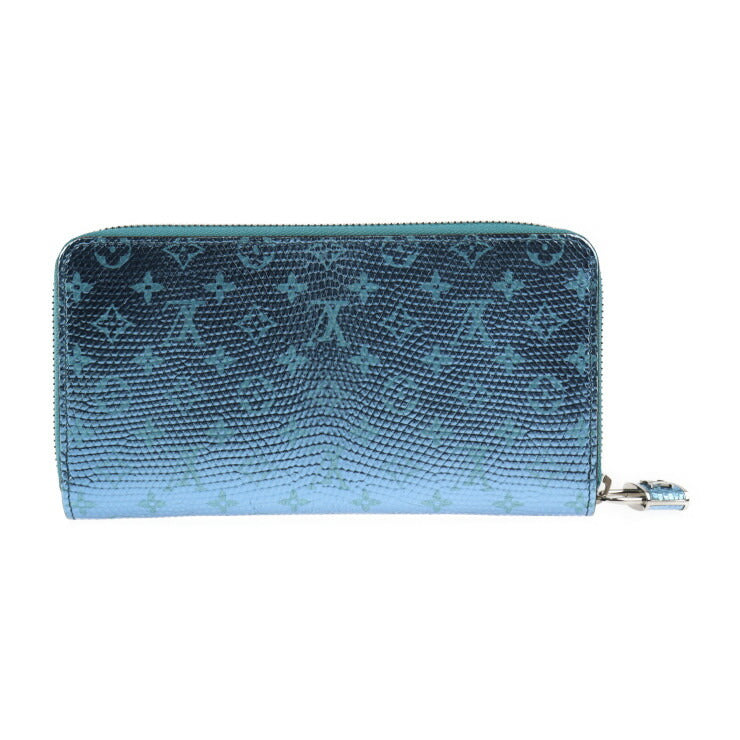 超美品 LOUIS VUITTON ルイ ヴィトン ジッピー ウォレット モノグラム 長財布 N81277 リザード メタライズド ブルー シルバー金具 ラウンドファスナー エキゾチックレザー ビトン