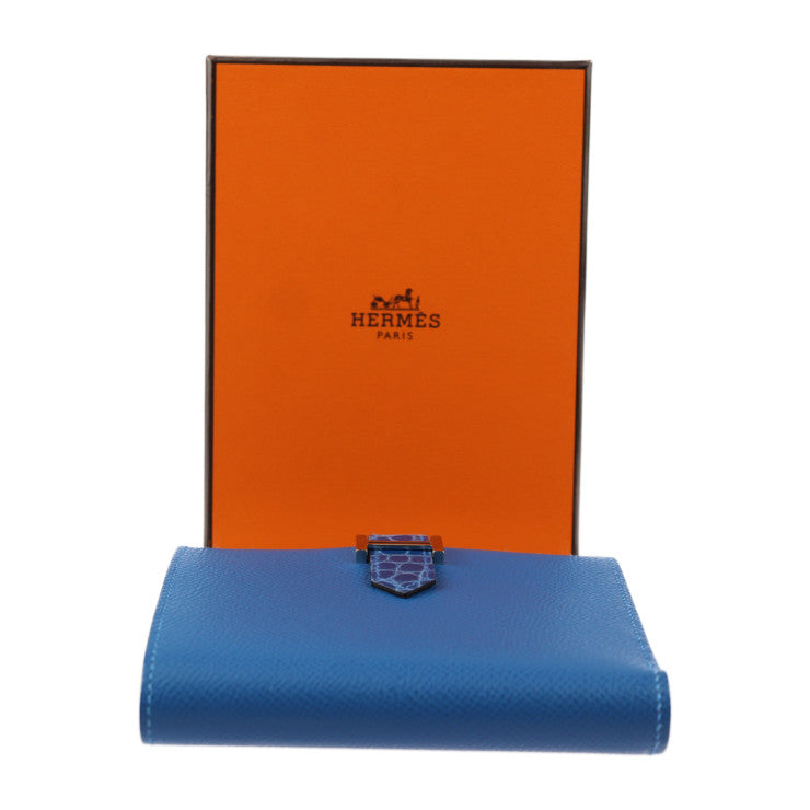 超美品 HERMES エルメス ベアン コンパクト タッチ 二つ折り財布 - ヴォーエプソン アリゲーター ミコノス ブルーゼリージュ シルバー金具 Z刻印 クロコダイル