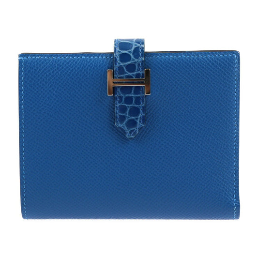 超美品 HERMES エルメス ベアン コンパクト タッチ 二つ折り財布 - ヴォーエプソン アリゲーター ミコノス ブルーゼリージュ シルバー金具 Z刻印 クロコダイル