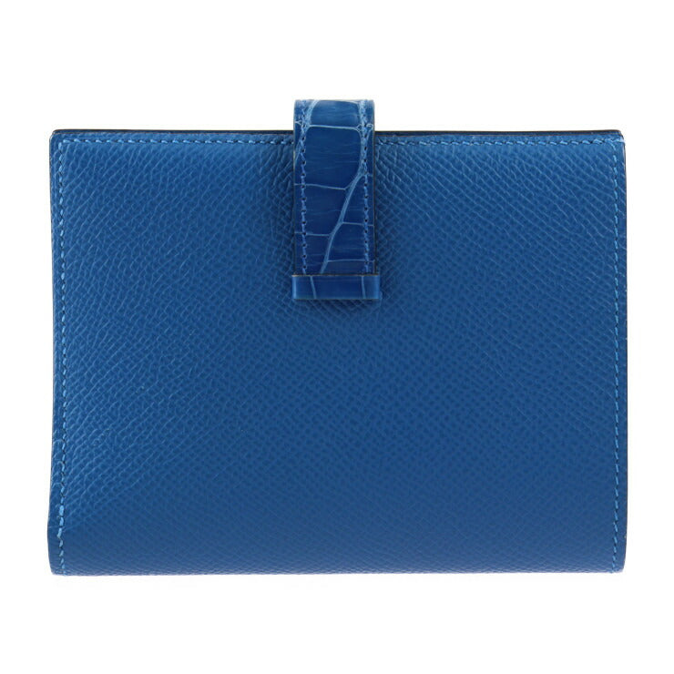 超美品 HERMES エルメス ベアン コンパクト タッチ 二つ折り財布 - ヴォーエプソン アリゲーター ミコノス ブルーゼリージュ シルバー金具 Z刻印 クロコダイル