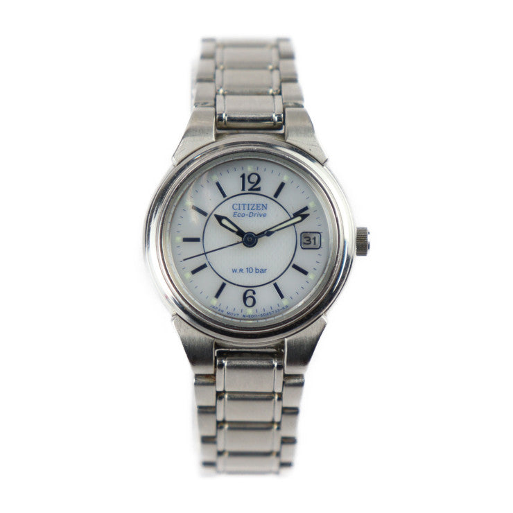 CITIZEN シチズン エコドライブ 腕時計 E011-S027144  ステンレススチール シルバー ホワイト文字盤 ソーラー デイト
