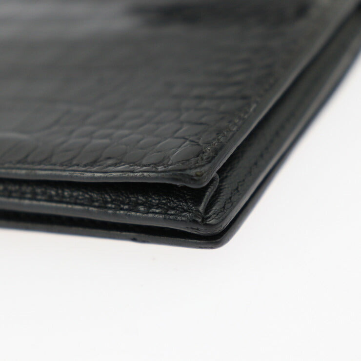 HERMES エルメス ベアン スフレ 長財布 - アリゲーター ブラック シルバー金具 二つ折り財布 □J刻印