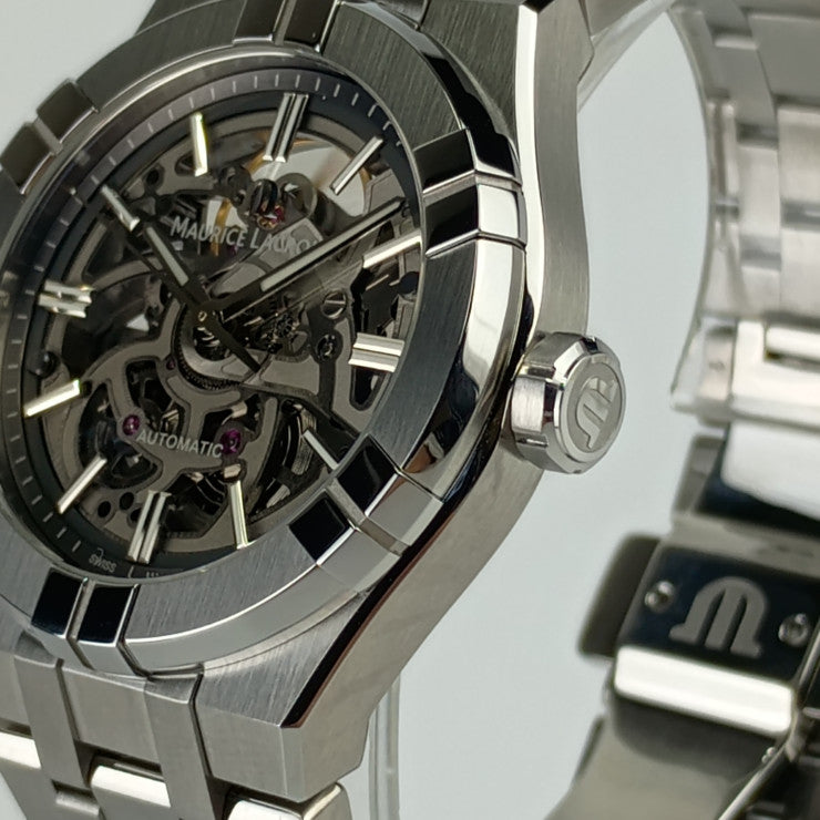 新古未使用展示品 MAURICE LACROIX モーリス・ラクロア 腕時計 AIKON AUTOMATIC アイコン オートマチック スケルトン AI6007-SS002-030-1 シルバー SS メンズ 裏スケ 自動巻き