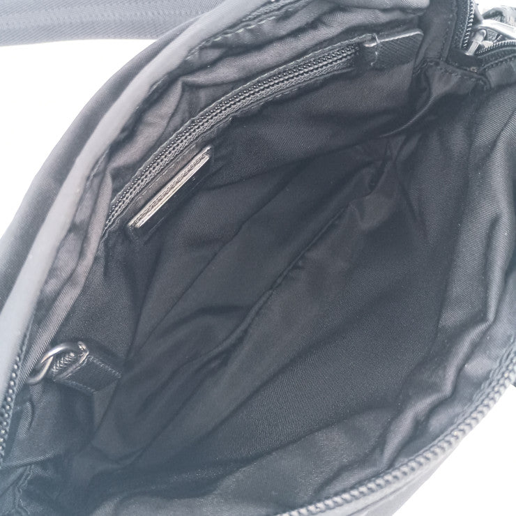 超美品 PRADA プラダ ショルダーバッグ クロスボディバッグ 2VH043 ブラック シルバー金具 ナイロン レザー ユニセックス ポシェット メッセンジャーバッグ 三角ロゴプレート