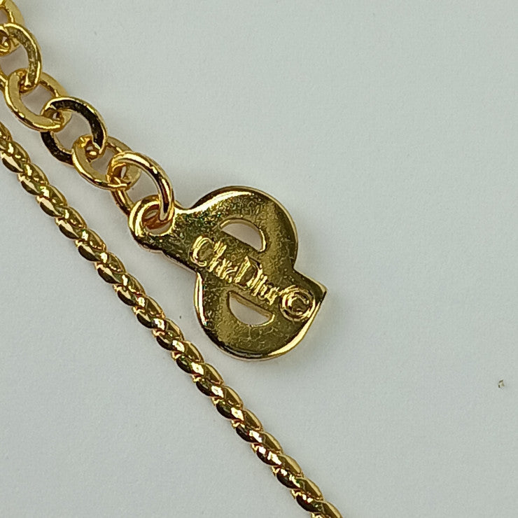美品 Christian Dior クリスチャンディオール ネックレス Vモチーフ - ゴールド メタル ラインストーン レディース Ｖ字