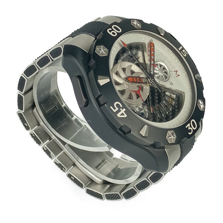 美品 ZENITH ゼニス 腕時計 デファイ エクストリーム オープン クロノグラフ 96.0525.4021 / 21.M525 ブラック シルバー スケルトン文字盤 チタン カーボン アルミニウム メンズ 自動巻き