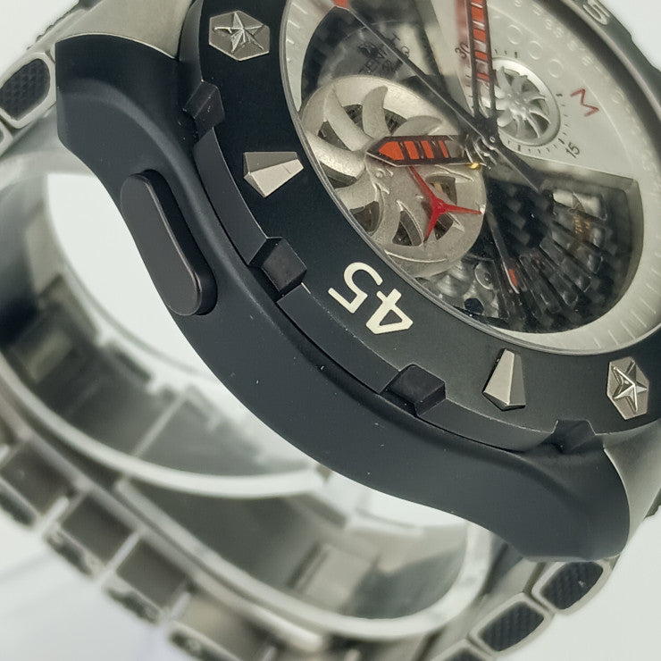 美品 ZENITH ゼニス 腕時計 デファイ エクストリーム オープン クロノグラフ 96.0525.4021 / 21.M525 ブラック シルバー スケルトン文字盤 チタン カーボン アルミニウム メンズ 自動巻き