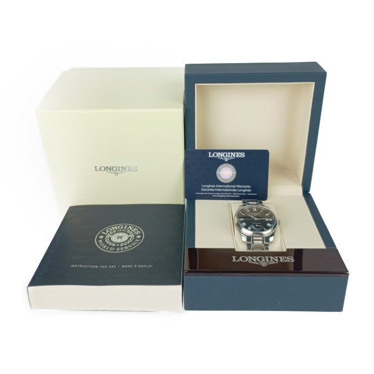 超美品 LONGINES ロンジン 腕時計 マスターコレクション パワーリザーブ L2.908.4.51.6 シルバー ブラック文字盤 ステンレス メンズ 自動巻き 裏スケ