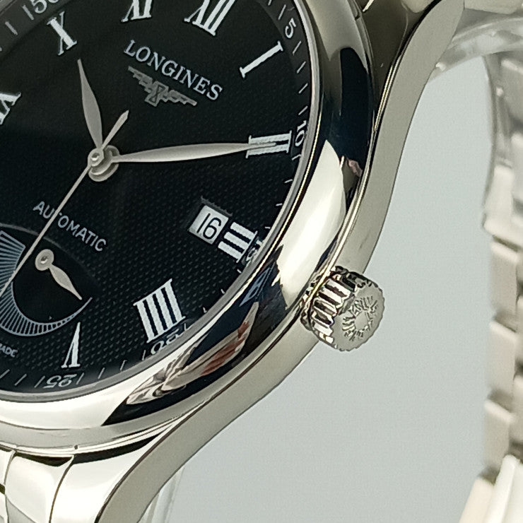 超美品 LONGINES ロンジン 腕時計 マスターコレクション パワーリザーブ L2.908.4.51.6 シルバー ブラック文字盤 ステンレス メンズ 自動巻き 裏スケ