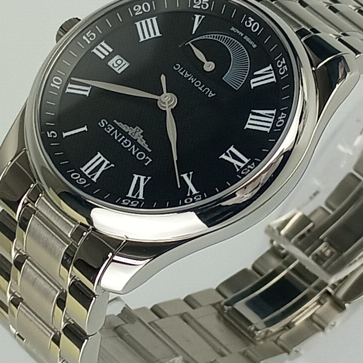 超美品 LONGINES ロンジン 腕時計 マスターコレクション パワーリザーブ L2.908.4.51.6 シルバー ブラック文字盤 ステンレス メンズ 自動巻き 裏スケ