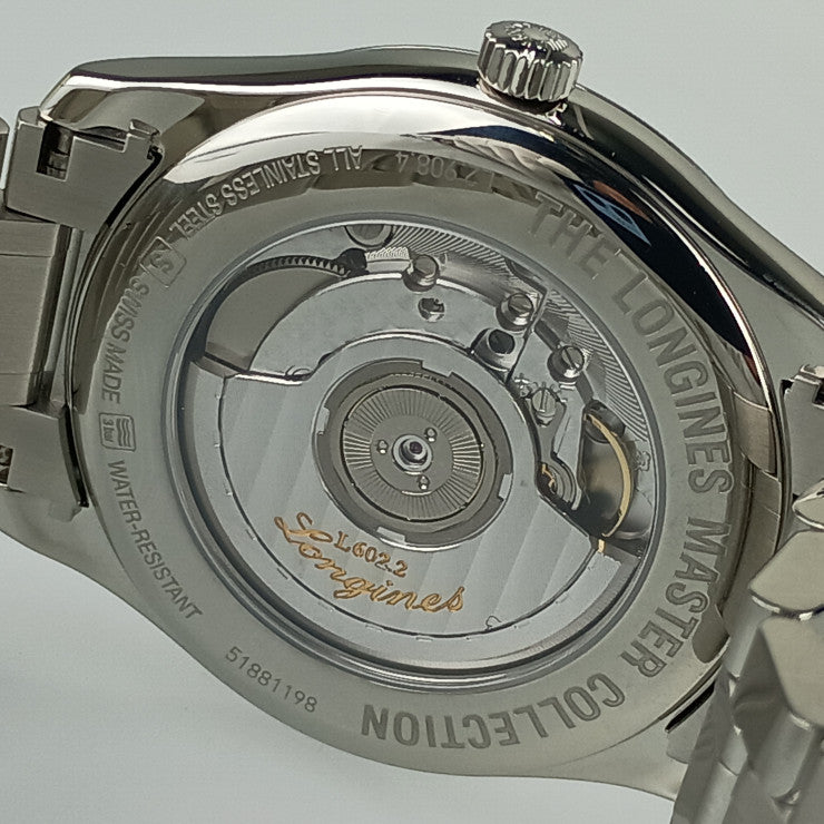 超美品 LONGINES ロンジン 腕時計 マスターコレクション パワーリザーブ L2.908.4.51.6 シルバー ブラック文字盤 ステンレス メンズ 自動巻き 裏スケ