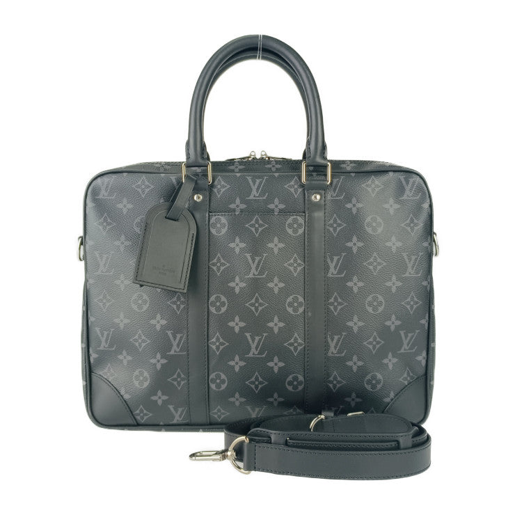 新古未使用展示品 LOUIS VUITTON ルイヴィトン ビジネスバッグ ポルト ドキュマン･ヴォワヤージュ M46457 ブラック グレー シルバー金具 モノグラム･エクリプス キャンバス レザー メンズ 2WAY