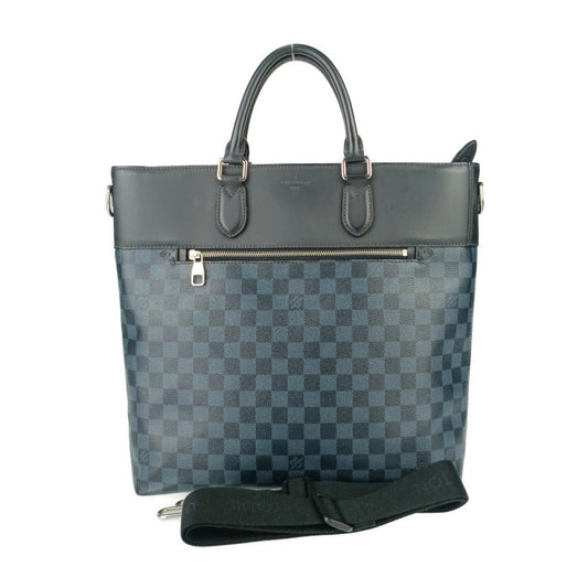 美品 LOUIS VUITTON ルイヴィトン トートバッグ ニューポート N41588 ネイビー系 シルバー金具 ダミエ・コバルト キャンバス レザー メンズ 2WAY ショルダーバッグ