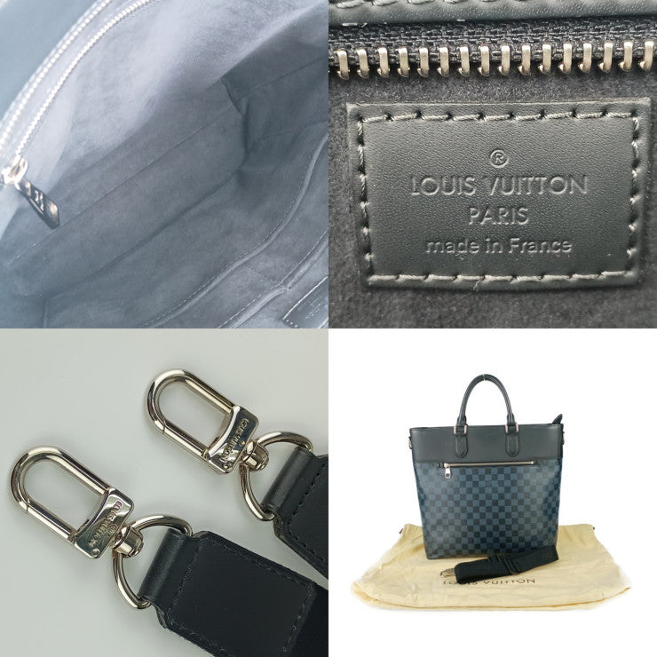 美品 LOUIS VUITTON ルイヴィトン トートバッグ ニューポート N41588 ネイビー系 シルバー金具 ダミエ・コバルト キャンバス レザー メンズ 2WAY ショルダーバッグ