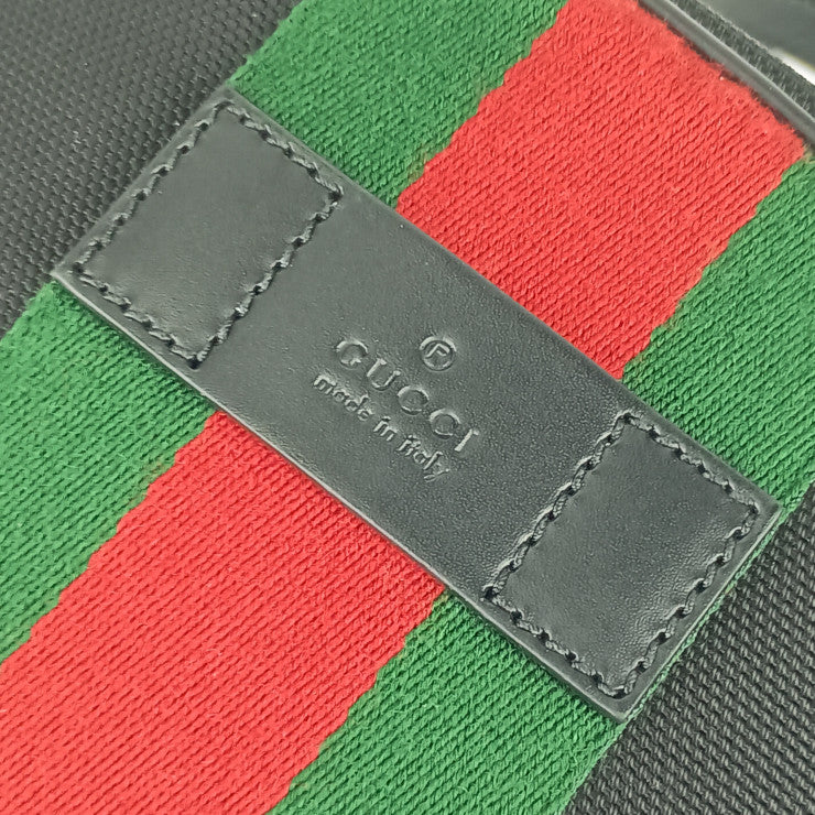 超美品 GUCCI グッチ リュックサック シェリーライン バックパック 630918 ブラック シルバー金具 キャンバス レザー ユニセックス ウェブストライプ