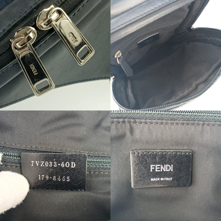 美品 FENDI フェンディ ボディバッグ バッグ バグズ ワンショルダーバッグ 7VZ033・60D ネイビー ブラック シルバー金具 ナイロン レザー メンズ モンスター バグズアイ クロスボディバッグ