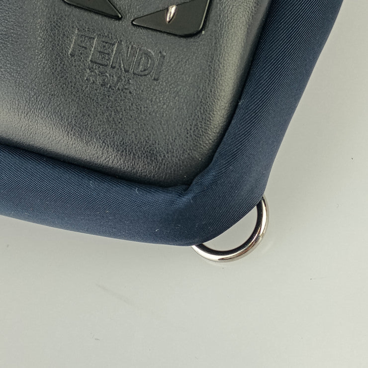 美品 FENDI フェンディ ボディバッグ バッグ バグズ ワンショルダーバッグ 7VZ033・60D ネイビー ブラック シルバー金具 ナイロン レザー メンズ モンスター バグズアイ クロスボディバッグ