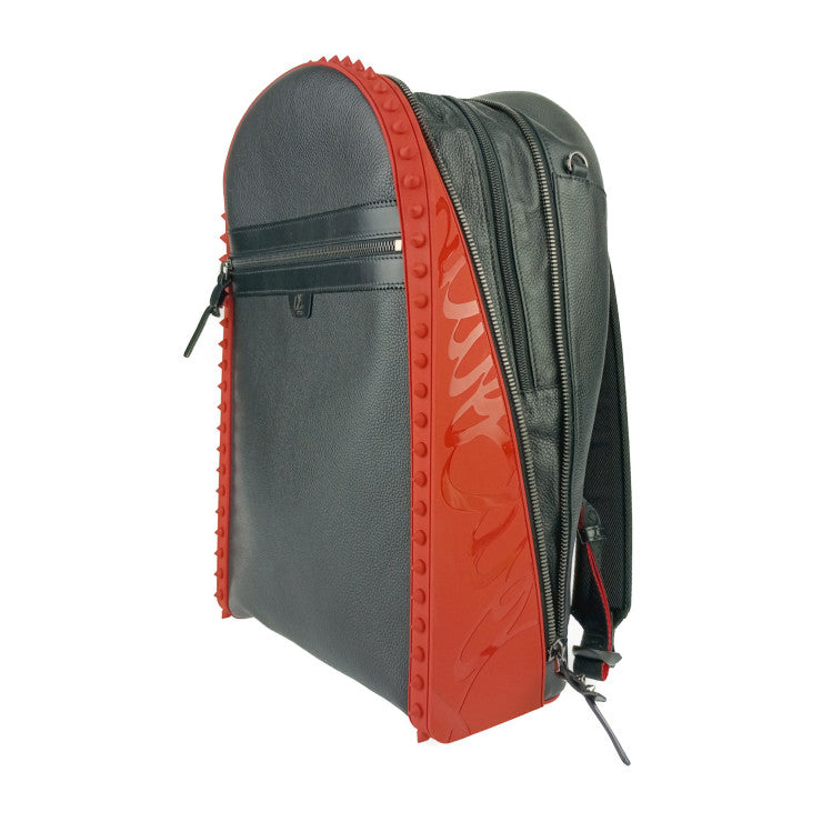 美品 Christian Louboutin クリスチャン ルブタン バックパック BACKPARIS 1225145 ブラック レッド シルバー金具 カーフレザー ラバー メンズ リュックサック デイパック スパイクスタッズ