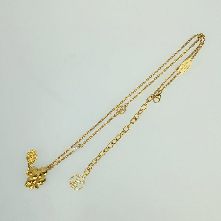 美品 LOUIS VUITTON ルイヴィトン ネックレス コリエ ヴィヴィエンヌ オンザコート M00755 ゴールド メタル フェイクパール レディース ペンダント