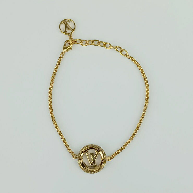 美品 LOUIS VUITTON ルイヴィトン ブレスレット ブレスレット･ルイーズ バイ ナイト M00758 ゴールド メタル ラインストーン レディース サークルロゴ