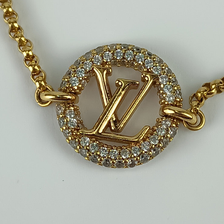 美品 LOUIS VUITTON ルイヴィトン ブレスレット ブレスレット･ルイーズ バイ ナイト M00758 ゴールド メタル ラインストーン レディース サークルロゴ