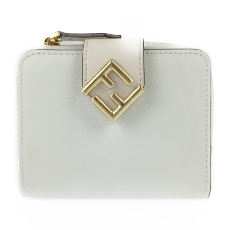 新古未使用展示品 FENDI フェンディ 二つ折り財布 FF ダイヤモンド スモールウォレット 8M0490 ALWA F1N1F ホワイト系 ライトピンクベージュ系 ゴールド金具 カーフレザー レディース L字ファスナー