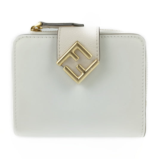 新古未使用展示品 FENDI フェンディ 二つ折り財布 FF ダイヤモンド スモールウォレット 8M0490 ALWA F1N1F ホワイト系 ライトピンクベージュ系 ゴールド金具 カーフレザー レディース L字ファスナー