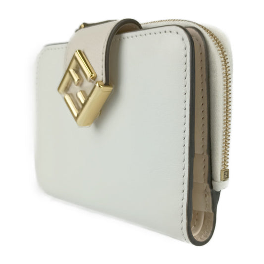 新古未使用展示品 FENDI フェンディ 二つ折り財布 FF ダイヤモンド スモールウォレット 8M0490 ALWA F1N1F ホワイト系 ライトピンクベージュ系 ゴールド金具 カーフレザー レディース L字ファスナー