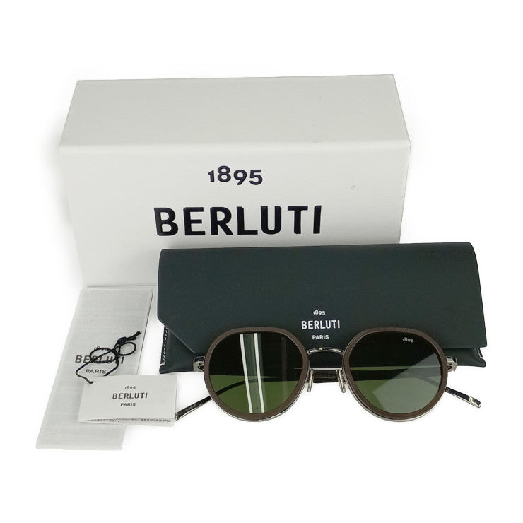 Very good condition Berluti sunglasses Centaury metal &amp; leather sunglasses BL40035U-14N brown silver hardware metal leather plastic men's 50□21 150 Scritto pattern