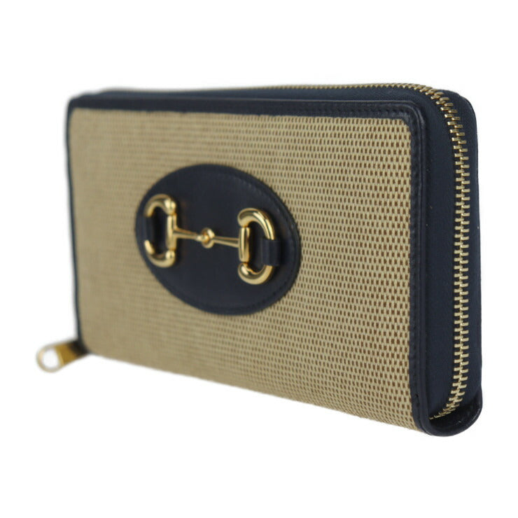 新古未使用展示品 GUCCI グッチ ホースビット 1955 長財布 621889 ヴィンテージキャンバス × レザー ベージュ系 ブラック ゴールド金具 ラウンドファスナー 2020年 日本限定モデル