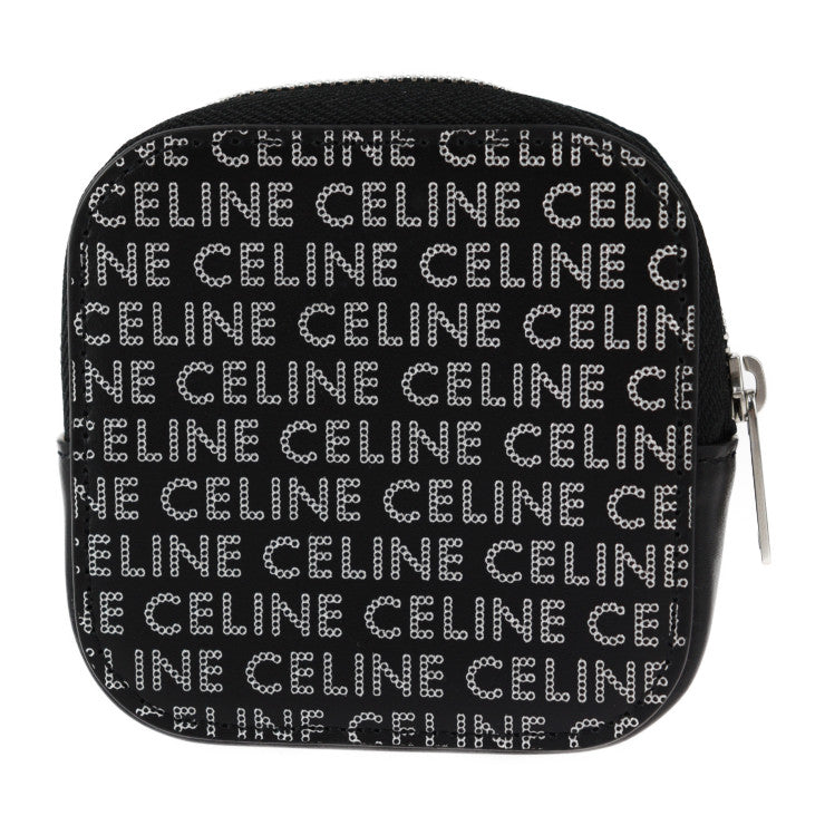 超美品 CELINE セリーヌ 小銭入れ コインケース - レザー ブラック シルバー ラウンドファスナー マルチケース 小物入れ ロゴ
