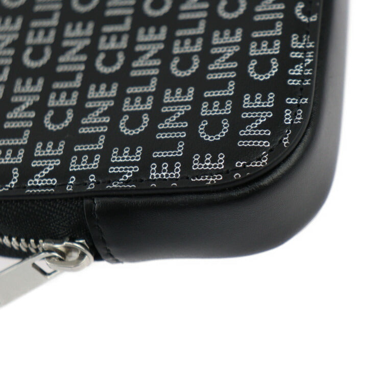 超美品 CELINE セリーヌ 小銭入れ コインケース - レザー ブラック シルバー ラウンドファスナー マルチケース 小物入れ ロゴ