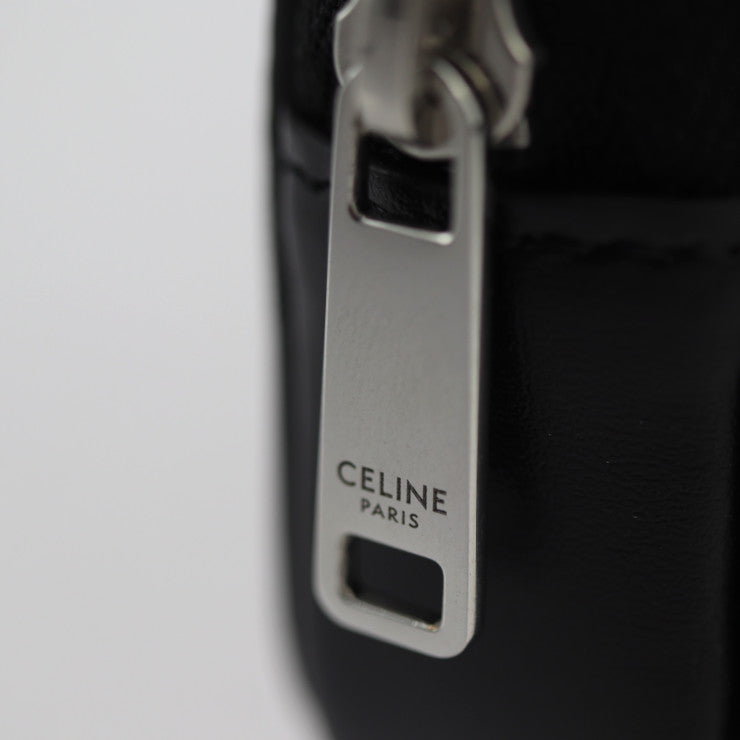 超美品 CELINE セリーヌ 小銭入れ コインケース - レザー ブラック シルバー ラウンドファスナー マルチケース 小物入れ ロゴ