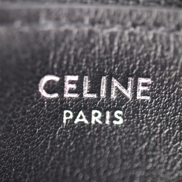 超美品 CELINE セリーヌ 小銭入れ コインケース - レザー ブラック シルバー ラウンドファスナー マルチケース 小物入れ ロゴ
