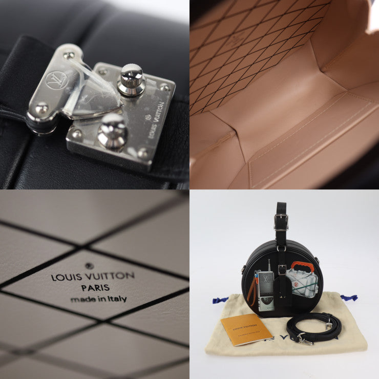 超美品 LOUIS VUITTON ルイ ヴィトン プティット ボワット シャポー ショルダーバッグ M43659 カーフレザー ブラック マルチカラー シルバー金具 プリント柄 ポシェット ビトン