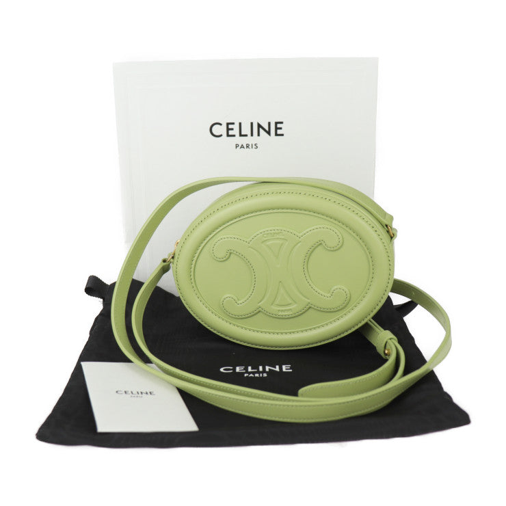 新古未使用展示品 CELINE セリーヌ クロスボディ オーバルパース キュイル トリオンフ ショルダーバッグ 10I703DPQ カーフスキン グリーン系 ゴールド金具 ポシェット
