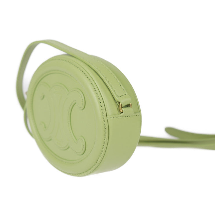 新古未使用展示品 CELINE セリーヌ クロスボディ オーバルパース キュイル トリオンフ ショルダーバッグ 10I703DPQ カーフスキン グリーン系 ゴールド金具 ポシェット