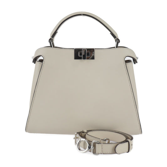美品 FENDI フェンディ PEEKABOO ESSENTIALLY ピーカブー エッセンシャリー ハンドバッグ 8BN302 カーフレザー ライトベージュ系 シルバー金具 2WAY ショルダーバッグ